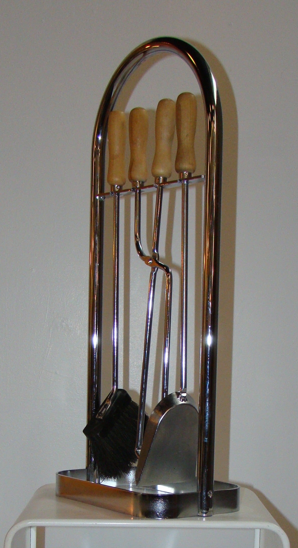 Modernist Chrome and Wood Fireplace Tools For Sale 4