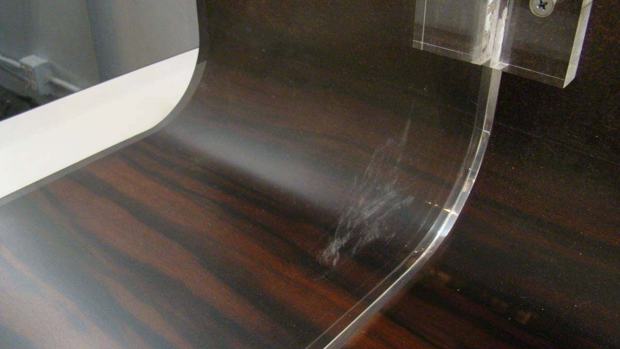 Vladimir Kagan Modernist Exotic Hardwood and Lucite Table In Good Condition For Sale In Denver, CO