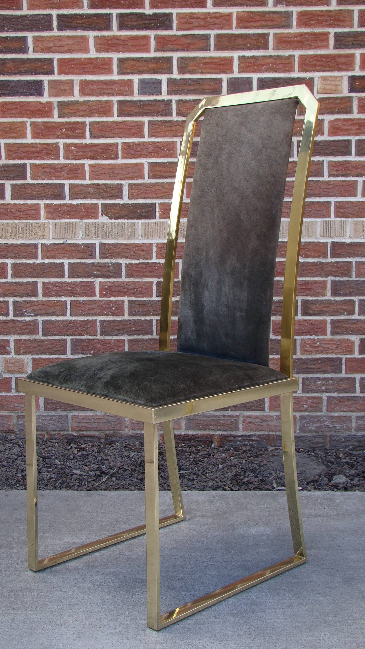 Set of Six Brass and Split Cowhide High Back Chairs by Roche Bobois In Good Condition In Denver, CO