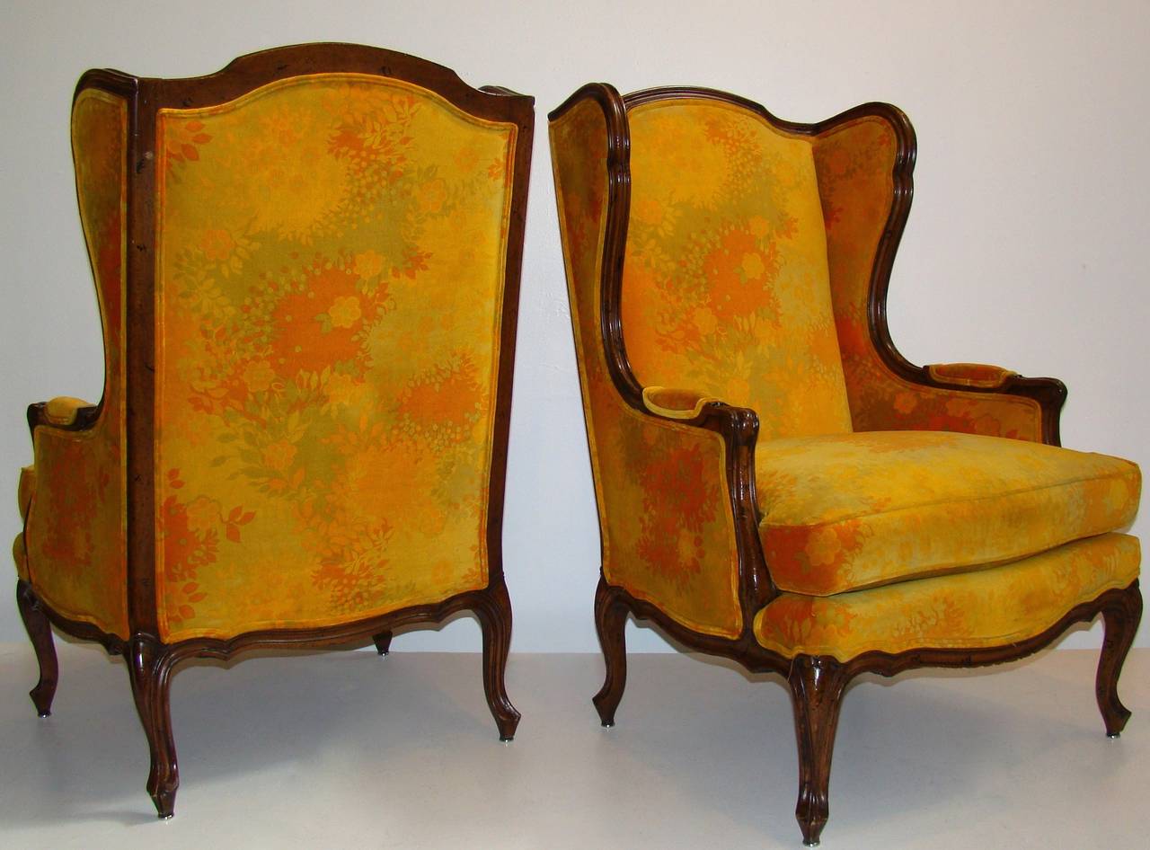 Jack Lenor Larsen Upholstered French Provincial Wing Chairs