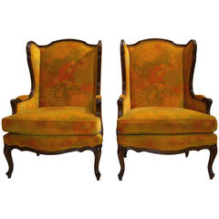 Vintage Jack Lenor Larsen Upholstered French Provincial Wing Chairs