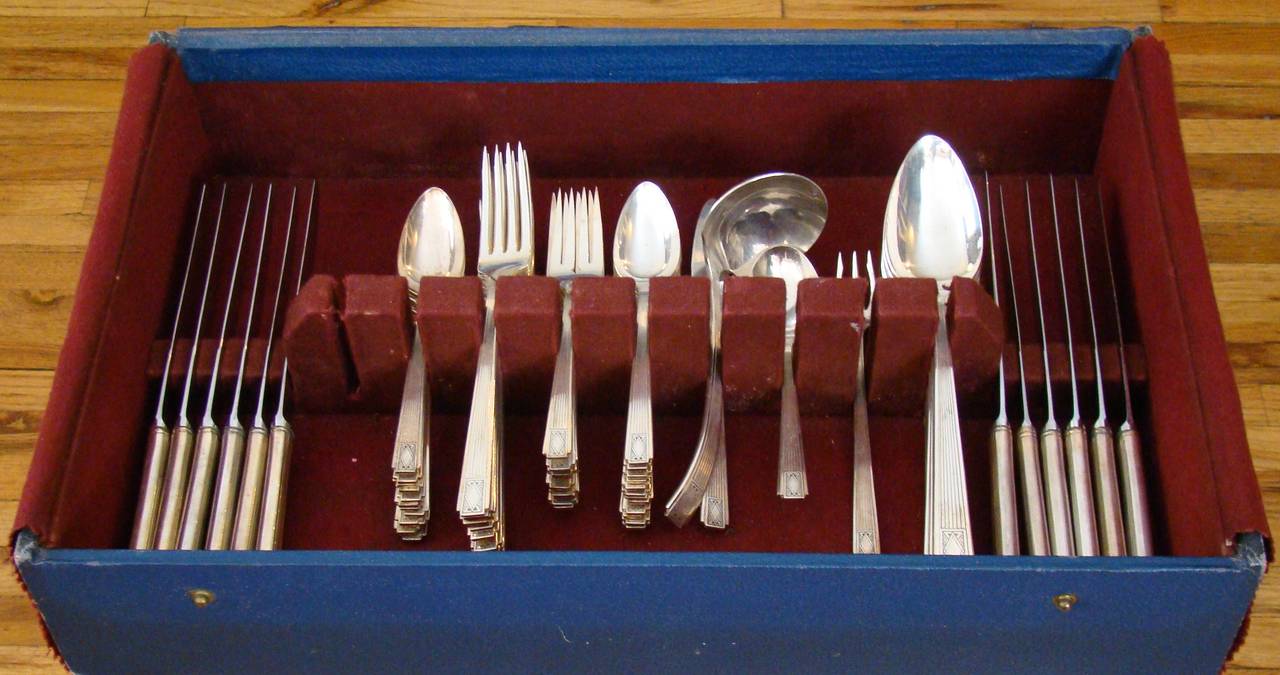 Art Deco Silver Plate Flatware Complete Set of 77 Pieces at 1stDibs