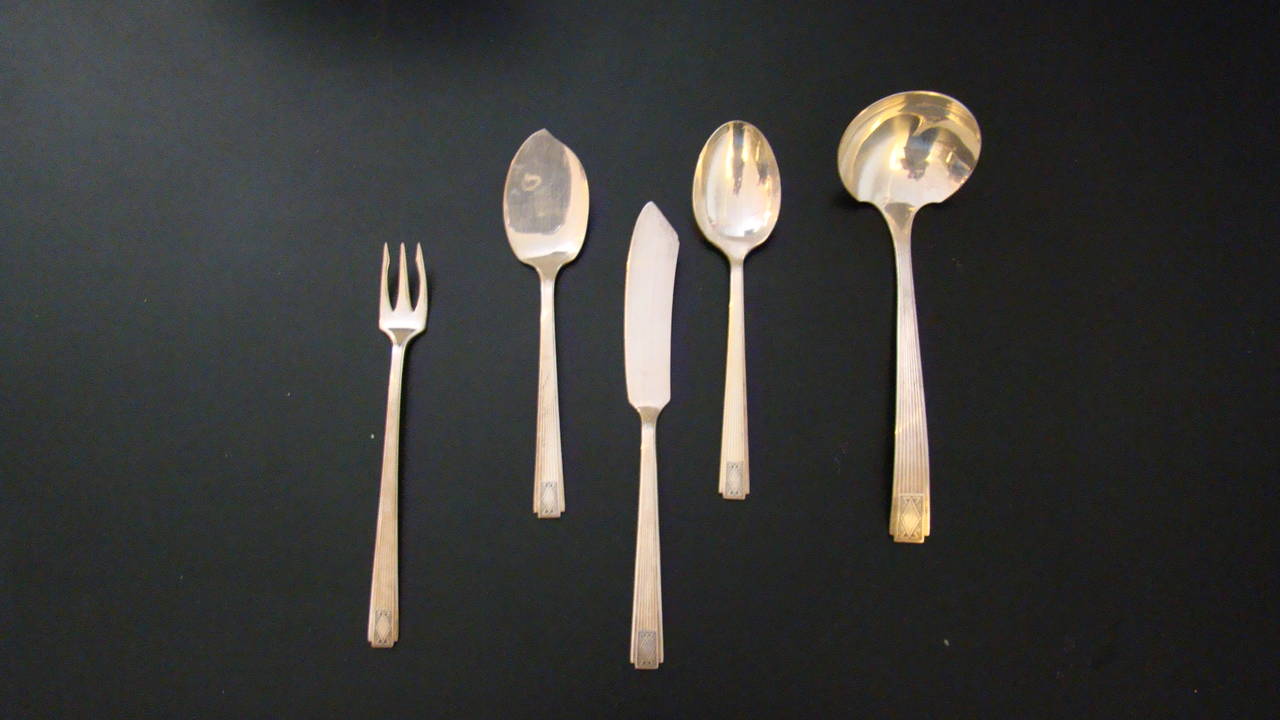 Art Deco Silver Plate Flatware Complete Set of 77 Pieces at 1stDibs