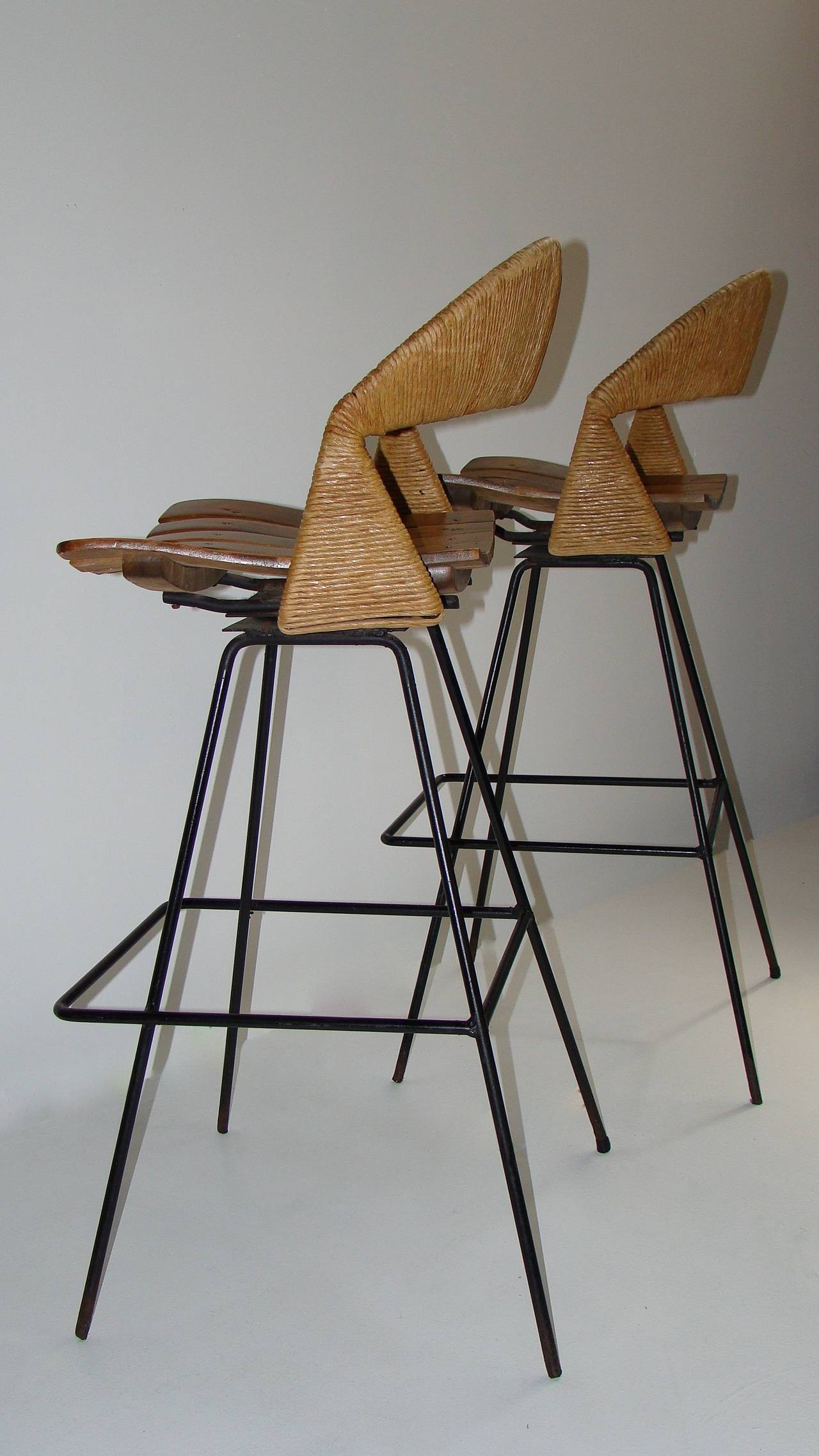 Blackened Pair of Sculptural Bar Stools designed by Arthur Umanoff, American