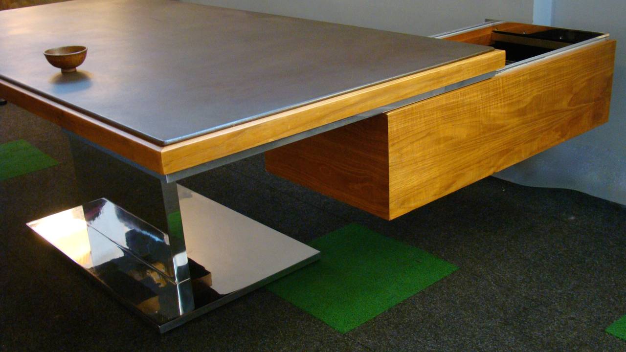 Polished Cantilevered Teak Executive Desk by Warren Platner, 'USA' For Sale