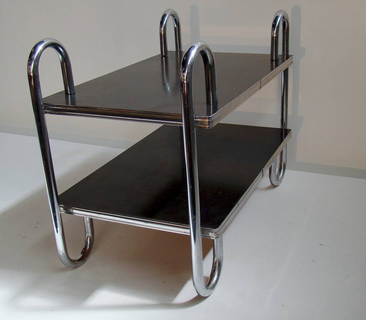 Art Deco Machine Age Chrome Black Table after Wolfgang Hoffmann
