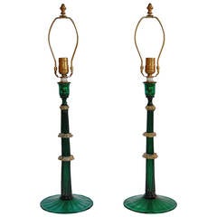 Pair Venetian Glass Candlesticks Wired as Lamps