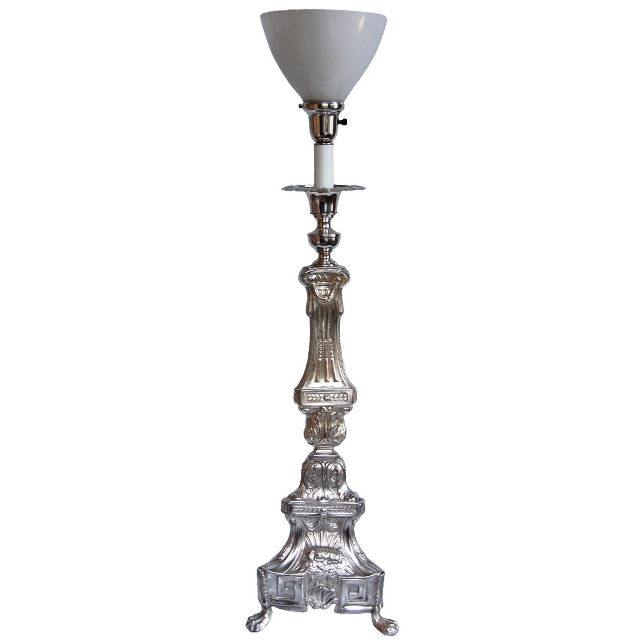 19th Century Silver Plate Altar Stick Wired as Lamp For Sale