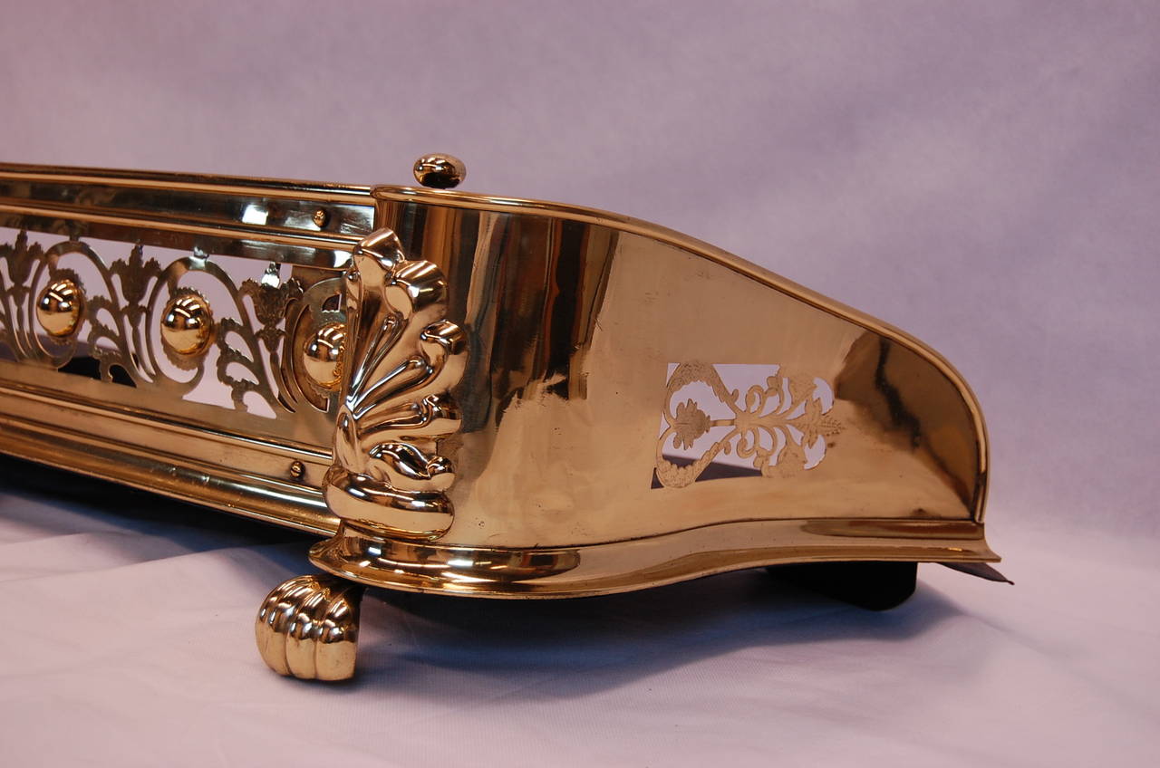 19th Century Antique English Brass Fireplace Fender