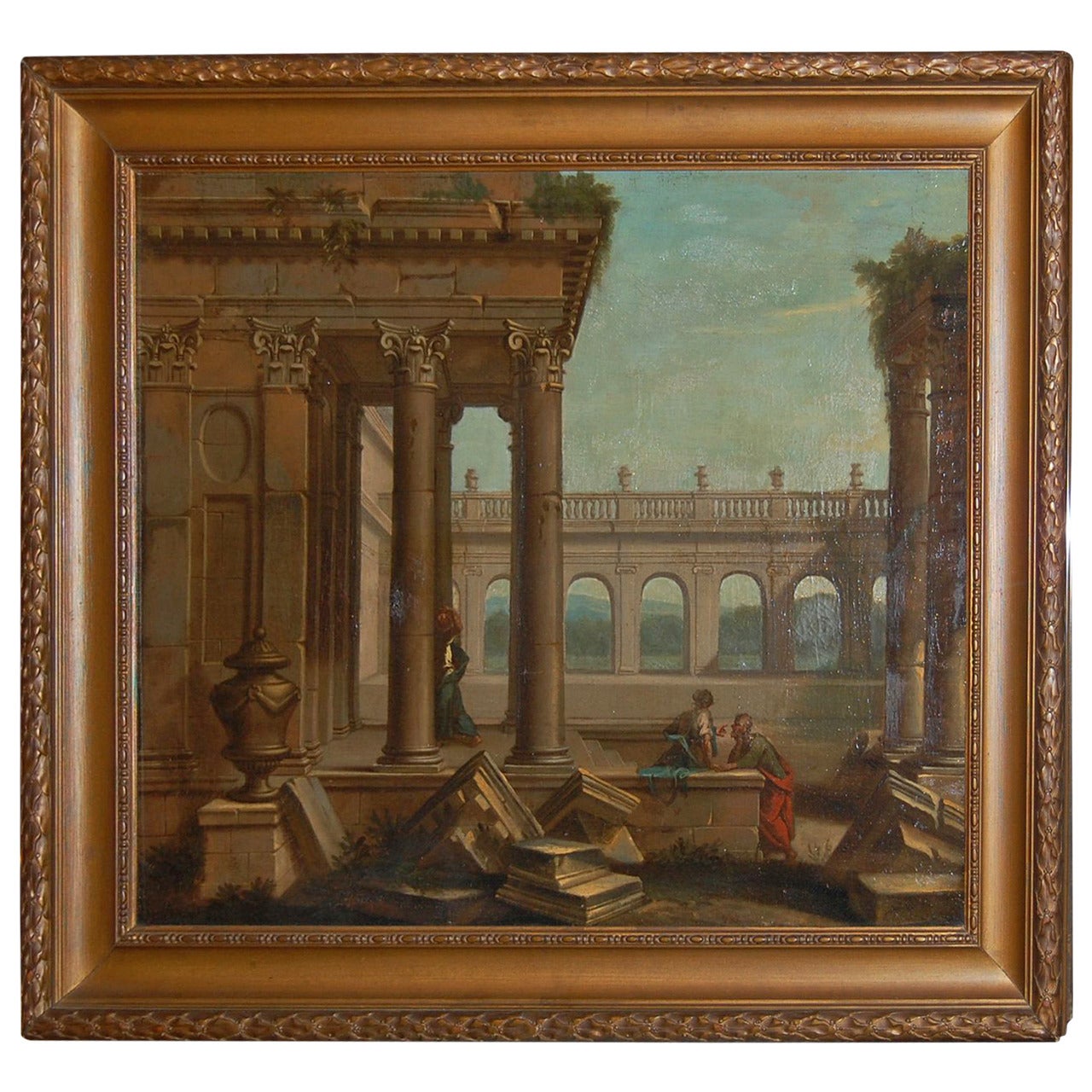 19th Century Architectural Ruins, Oil on Canvas For Sale