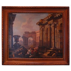 19th Century Architectural Painting of Ruins, Oil on Canvas