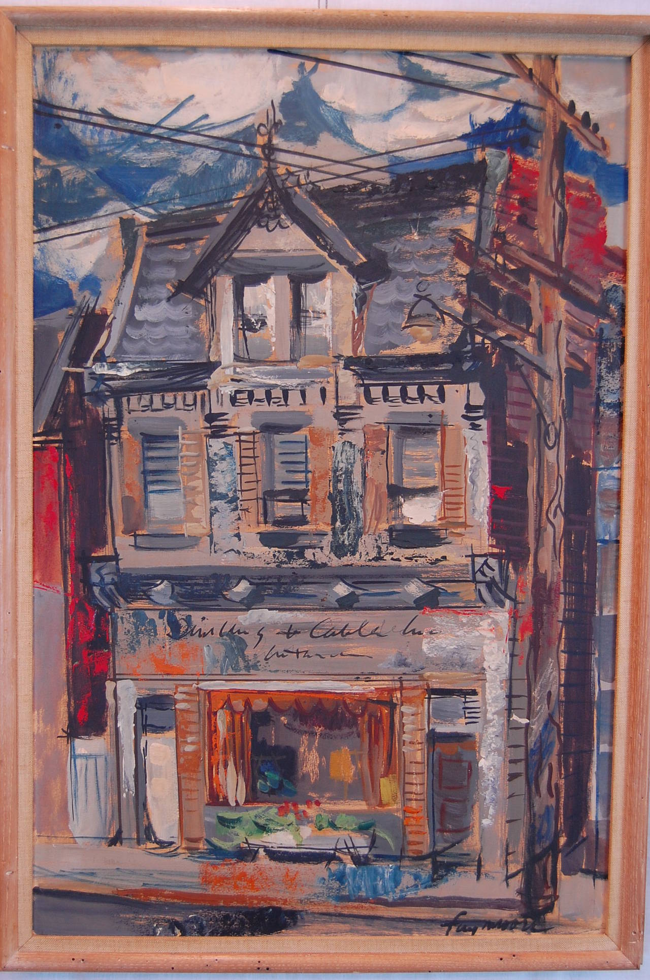 Painting of the Dimling & Cable interior design studio in Shadyside, Pittsburgh Pa., circa late 1960s. Excellent condition in original frame. Measure: Frame: 22 3/4 x 32 3/4. Painted in acrylics on art board.