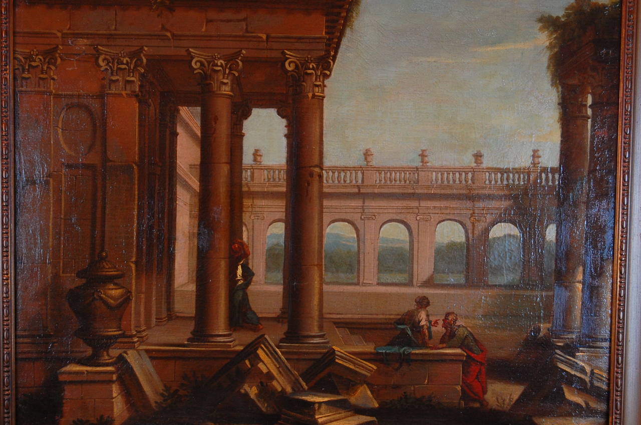 Italian 19th Century Architectural Ruins, Oil on Canvas For Sale