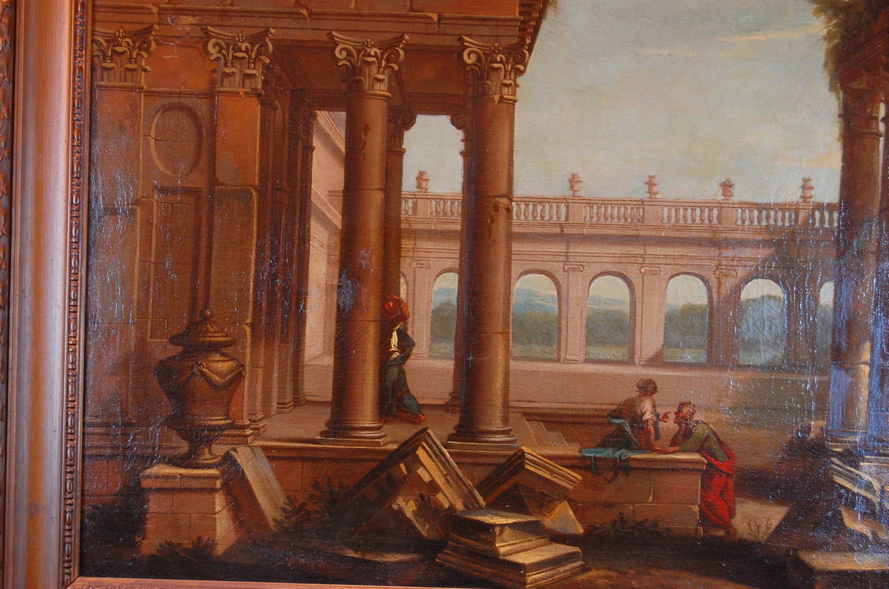 19th Century Architectural Ruins, Oil on Canvas For Sale 1