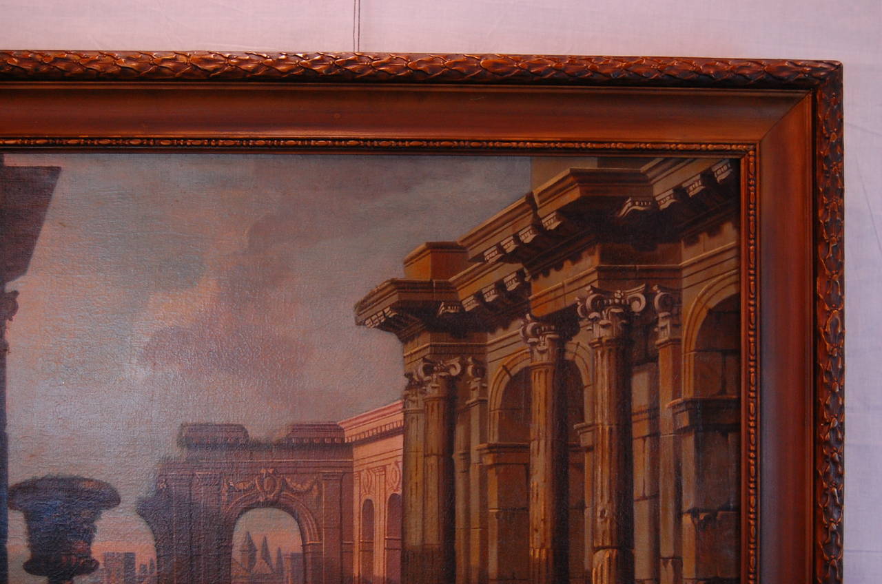 Grand Tour 19th Century Architectural Painting of Ruins, Oil on Canvas For Sale