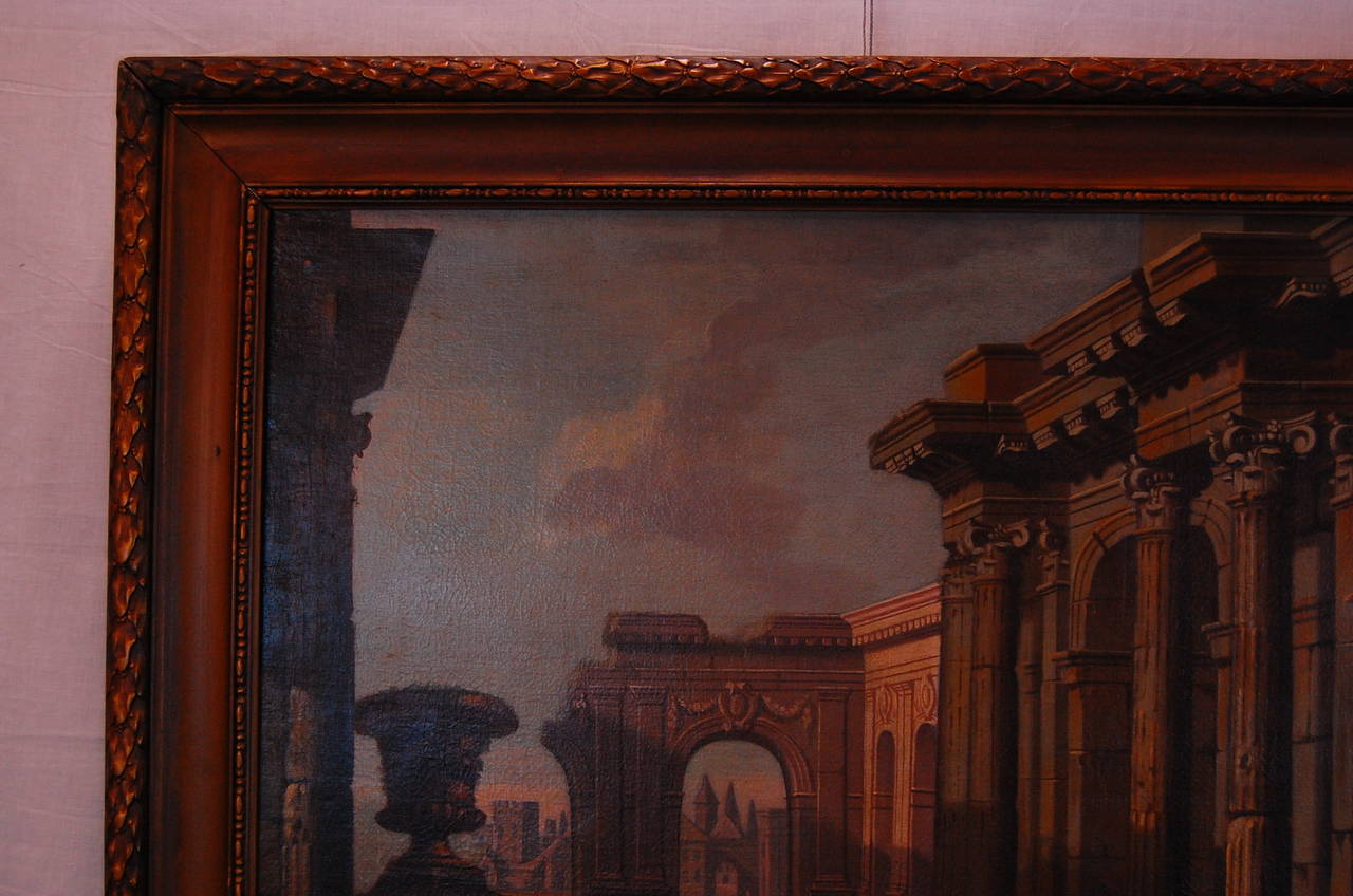 Italian 19th Century Architectural Painting of Ruins, Oil on Canvas For Sale