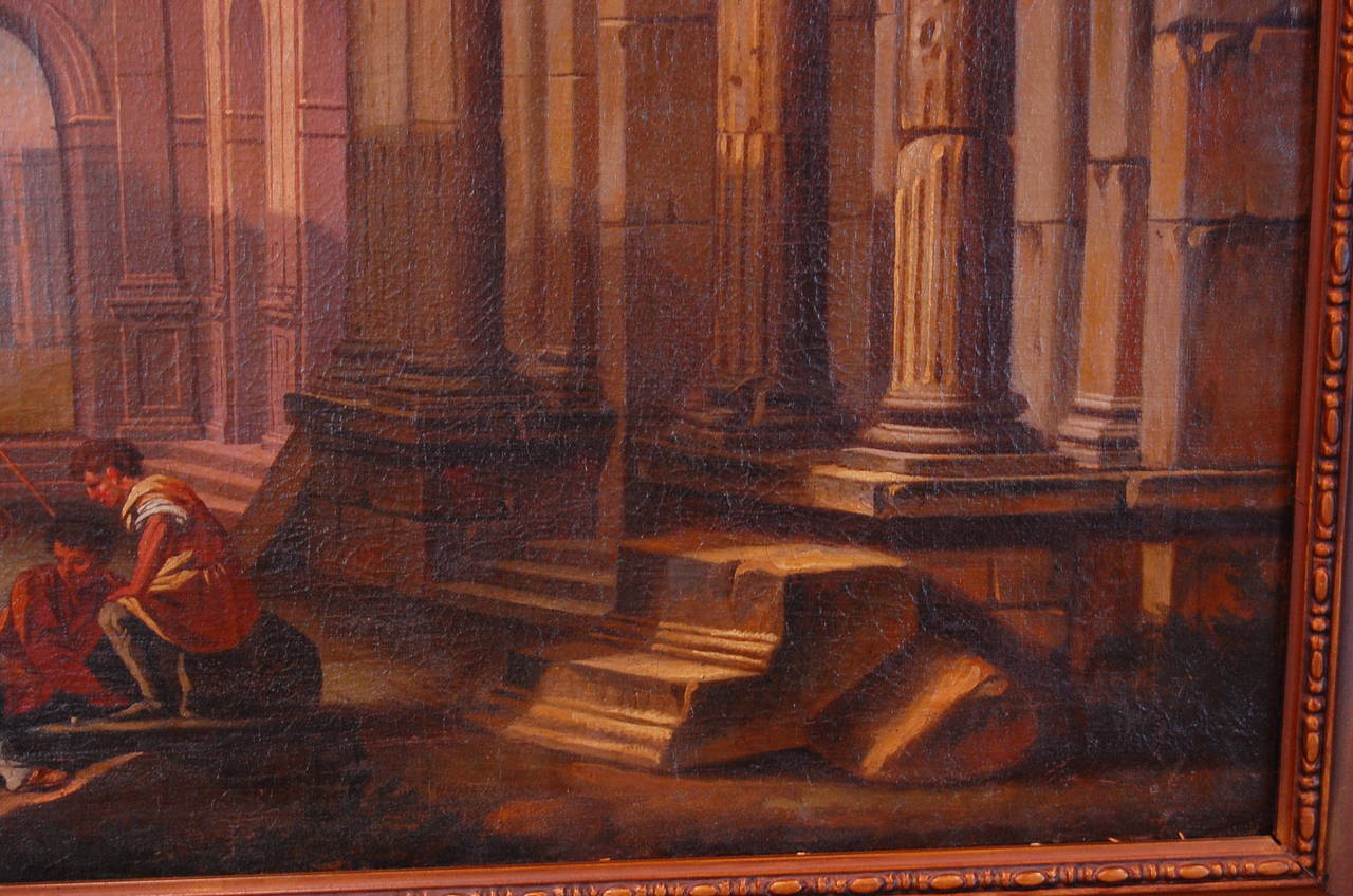 19th Century Architectural Painting of Ruins, Oil on Canvas For Sale 1