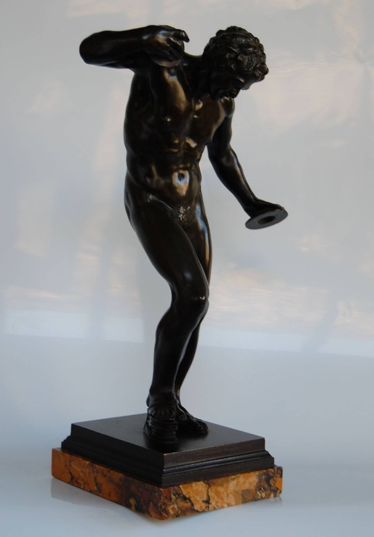 Greco Roman Rare Bronze Satyr with Cymbals and Kroupezion, 19th Century