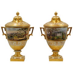 Pair of German Porcelain Lidded Urns by the Eisenberger China Factory