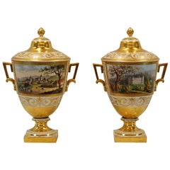 Pair German Porcelain Lidded Urns by the Eisenberger China Factory, Mid 19th C.