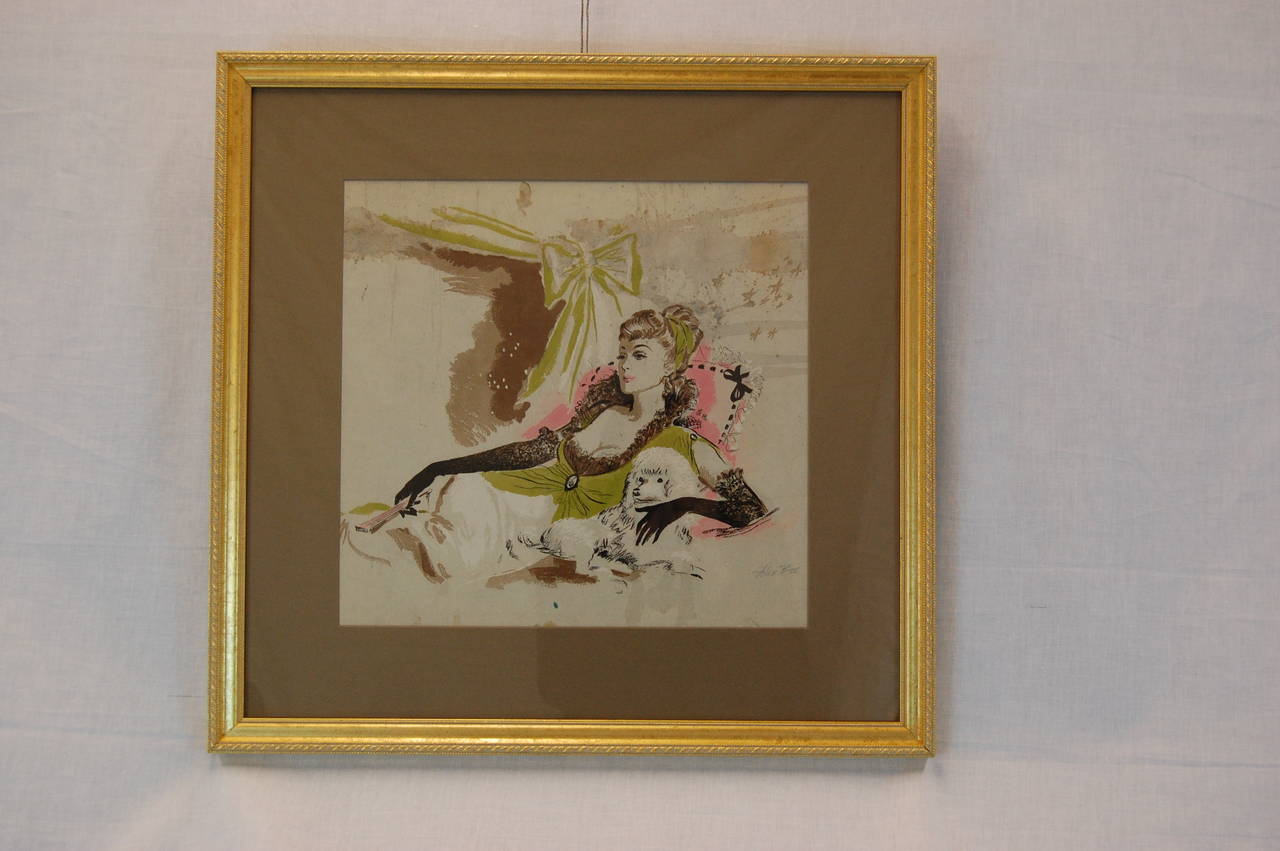 This signed, original watercolor by Alex Ross is simply a statement of 1940's fashion! Signed by the artist in pencil, the interior dimensions of the mat are: 13 5/8