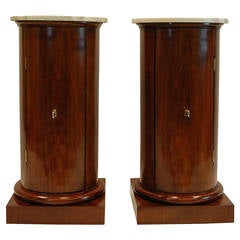 Opposing Pair Antique Cylindrical Pot Tables with Marble Tops