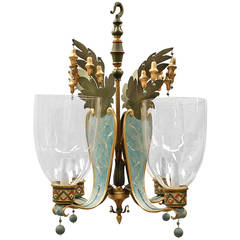 Painted Tole Four Light Italian Chandelier with Glass Hurricanes