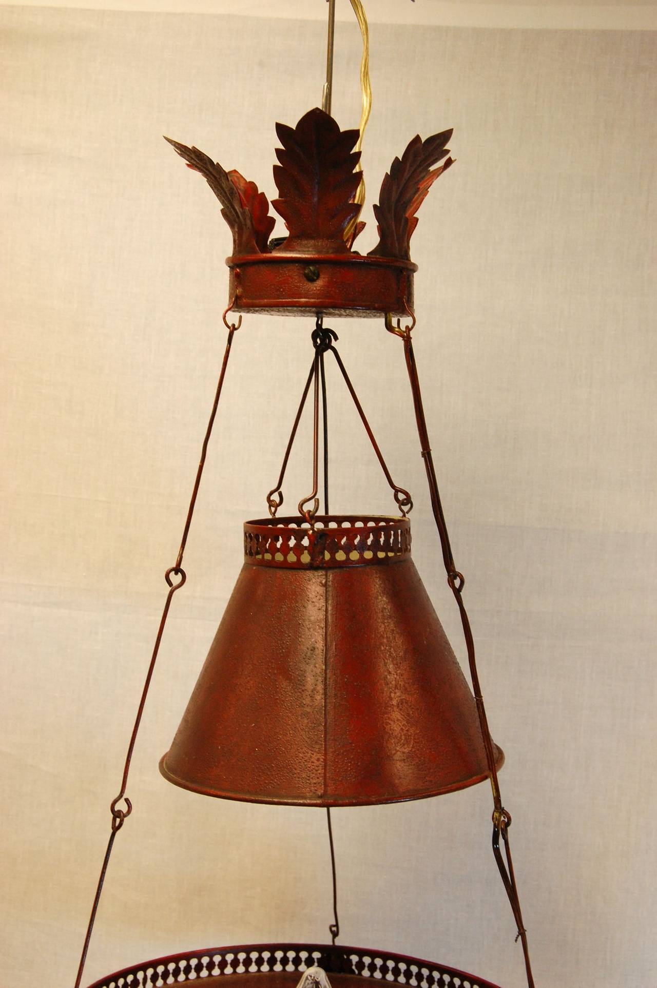 Hand-Crafted French Red Painted Tole Chandelier, 19th Century