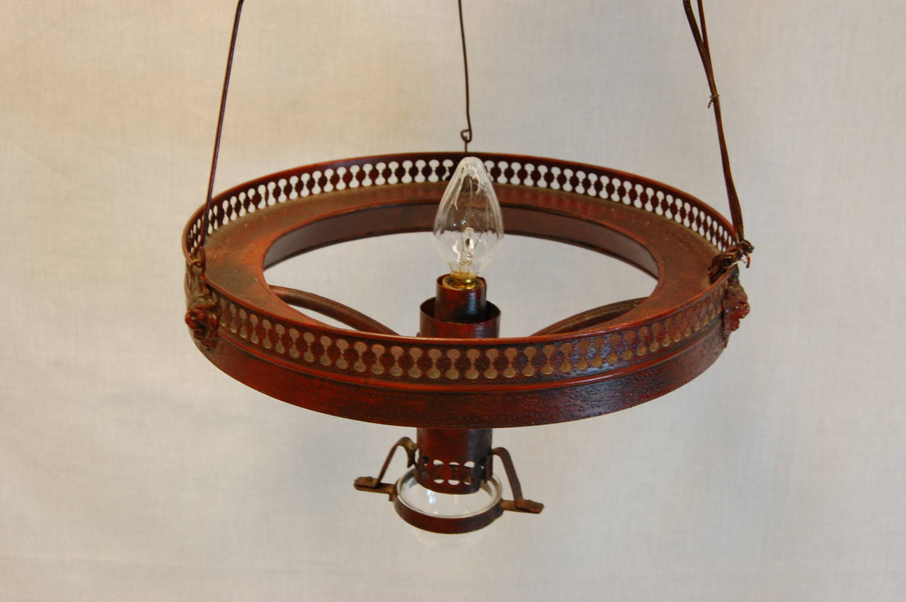 French Red Painted Tole Chandelier, 19th Century In Excellent Condition In Pittsburgh, PA