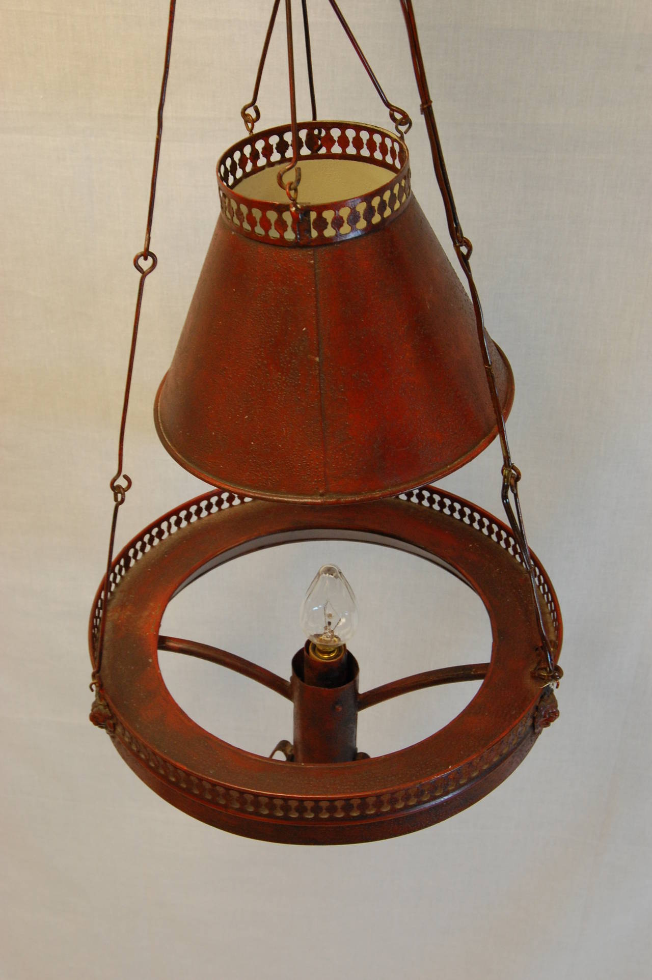 French Red Painted Tole Chandelier, 19th Century 1