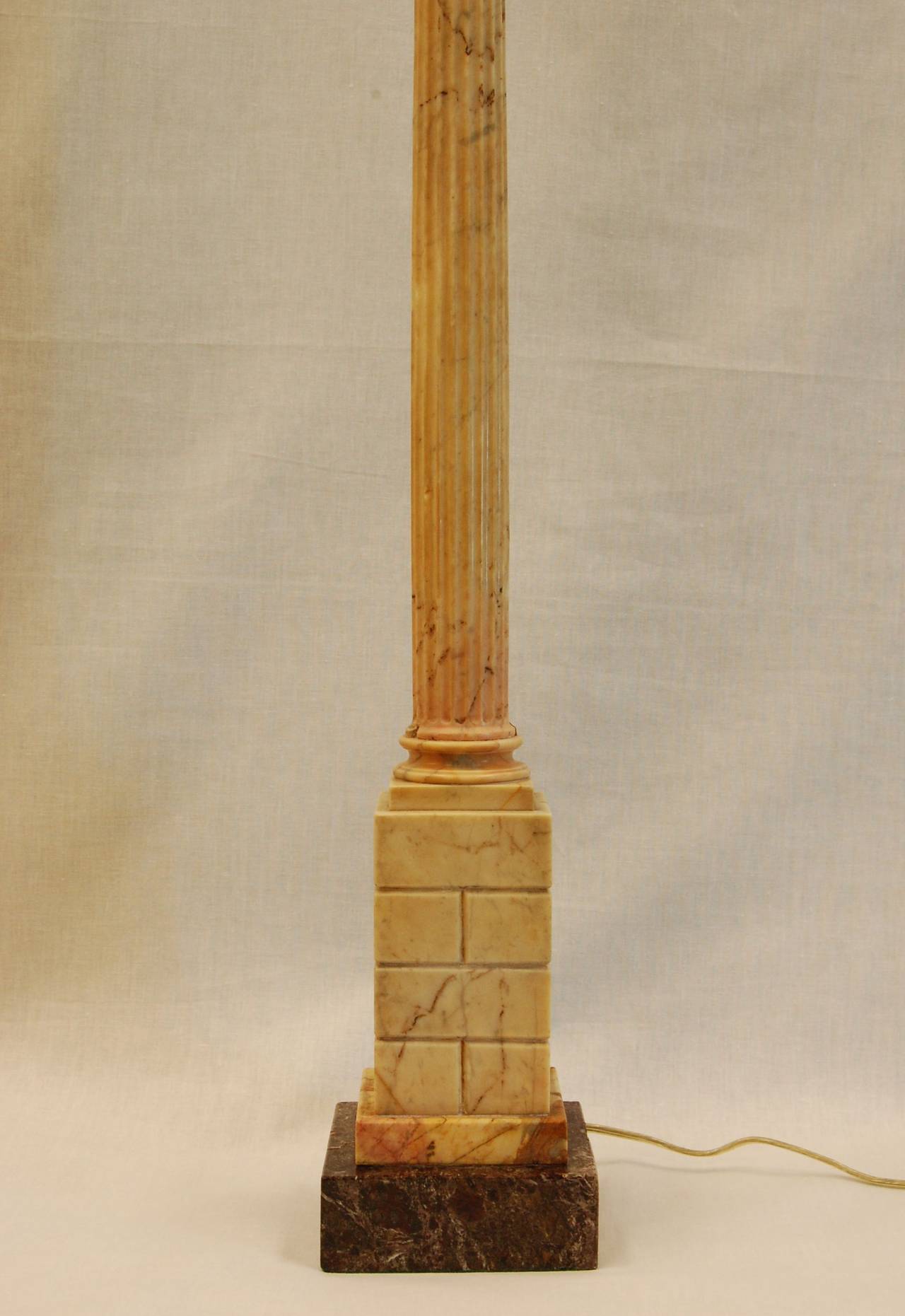 Tall Intricately Carved Marble Column Lamp, 19th Century