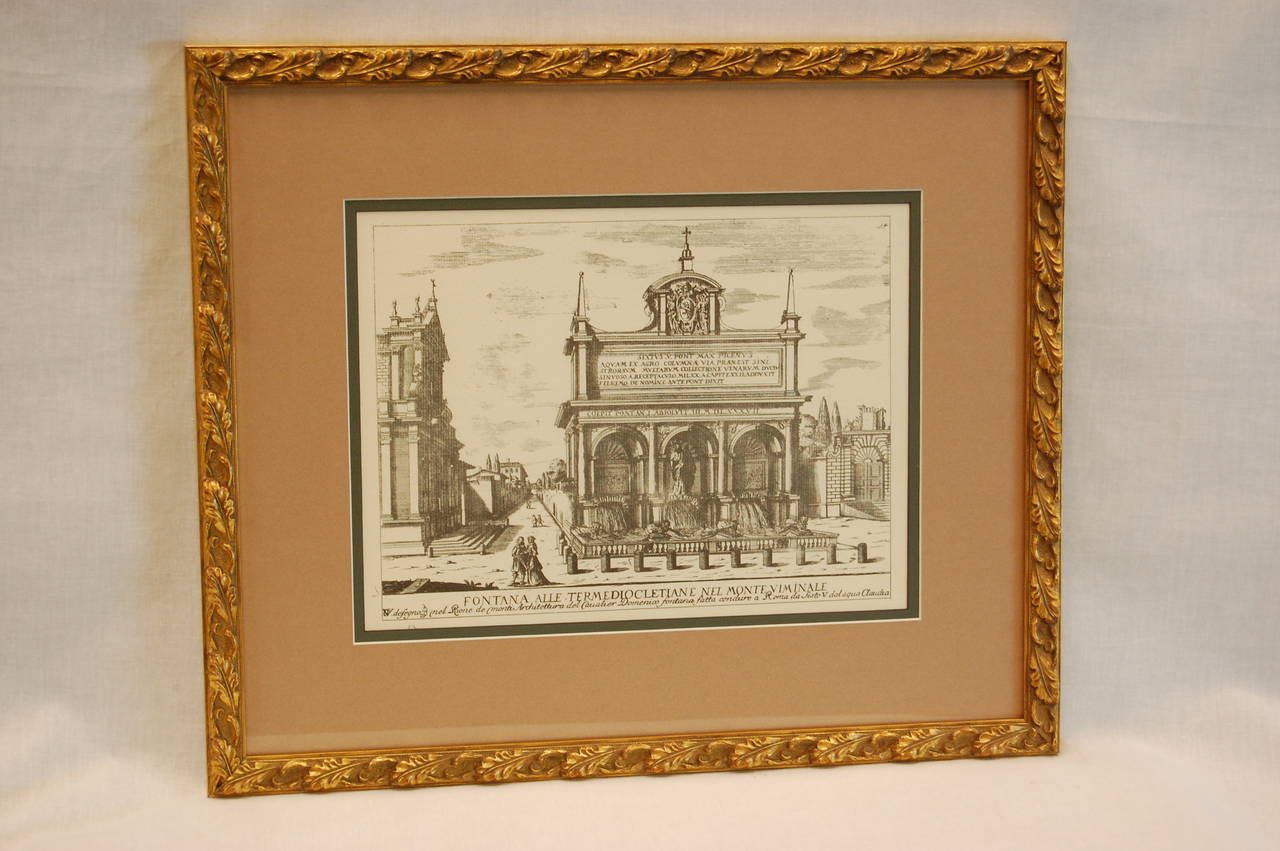 Framed print of a fountain in a district of Rome. Mat size: 12