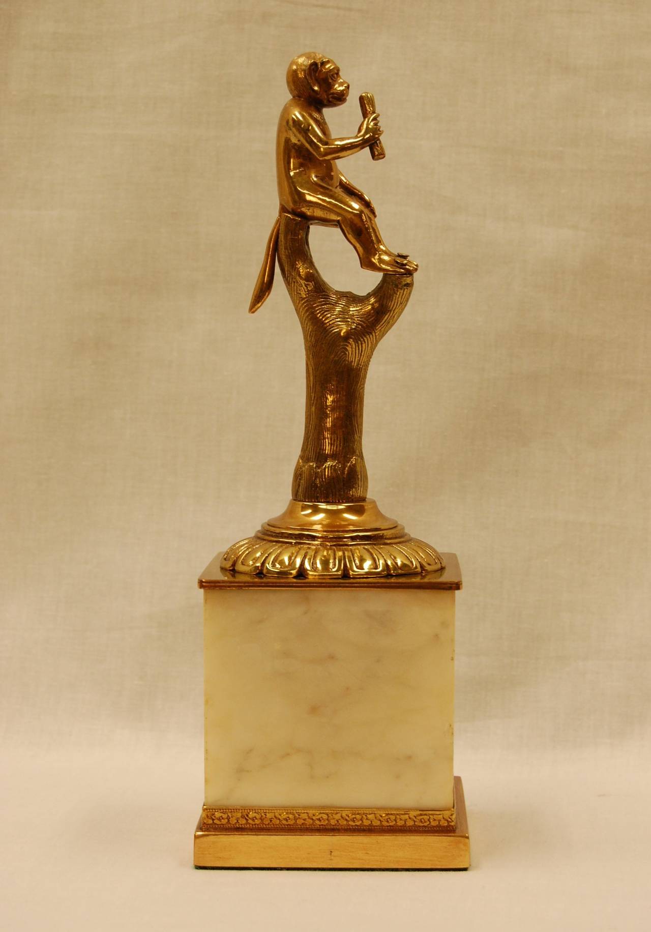 Hand-Crafted Early 19th Century Bronze Sculpture of a Monkey on Marble Plinth