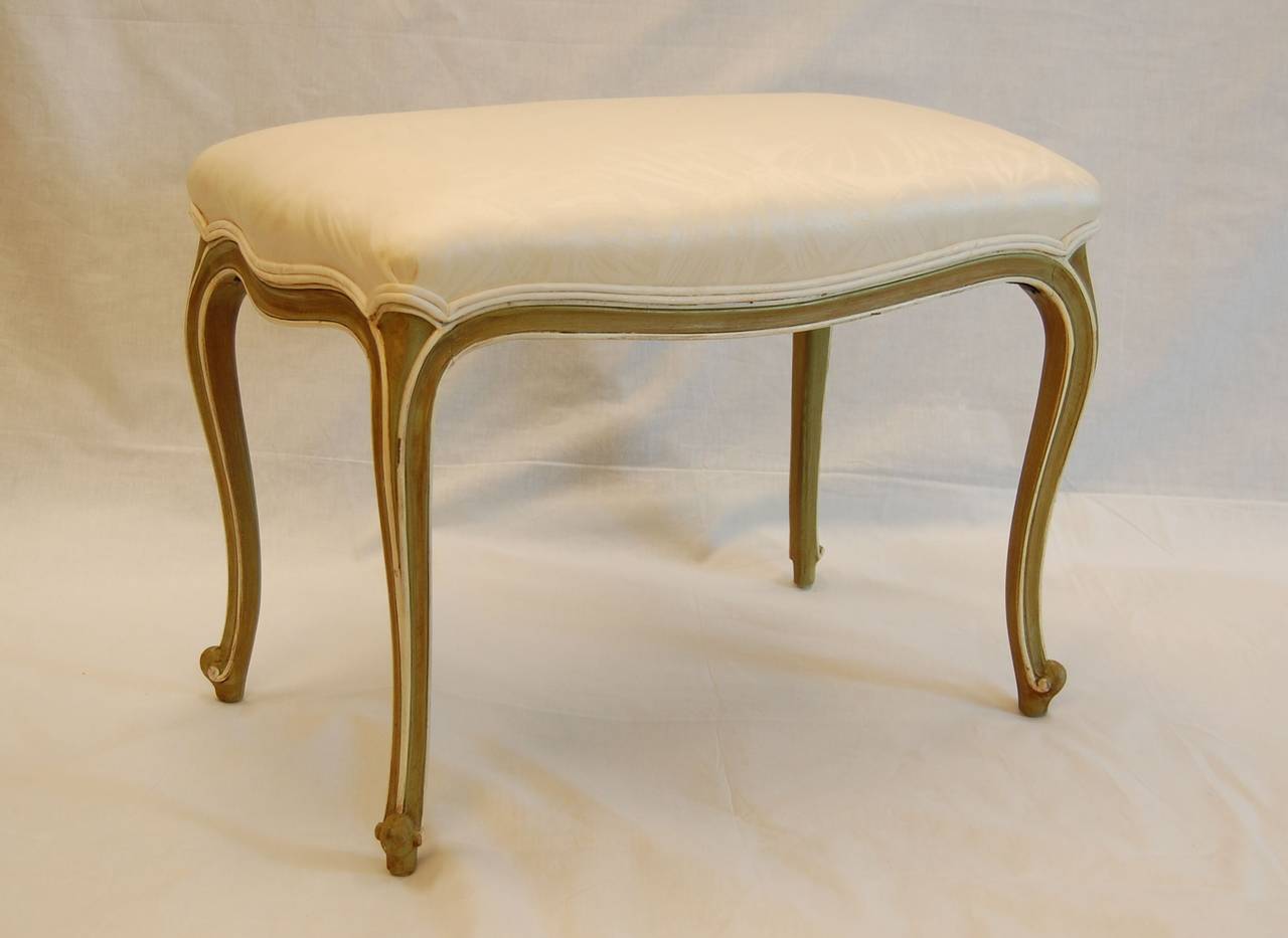 Mid-20th Century Celadon Painted French Style Tabouret
