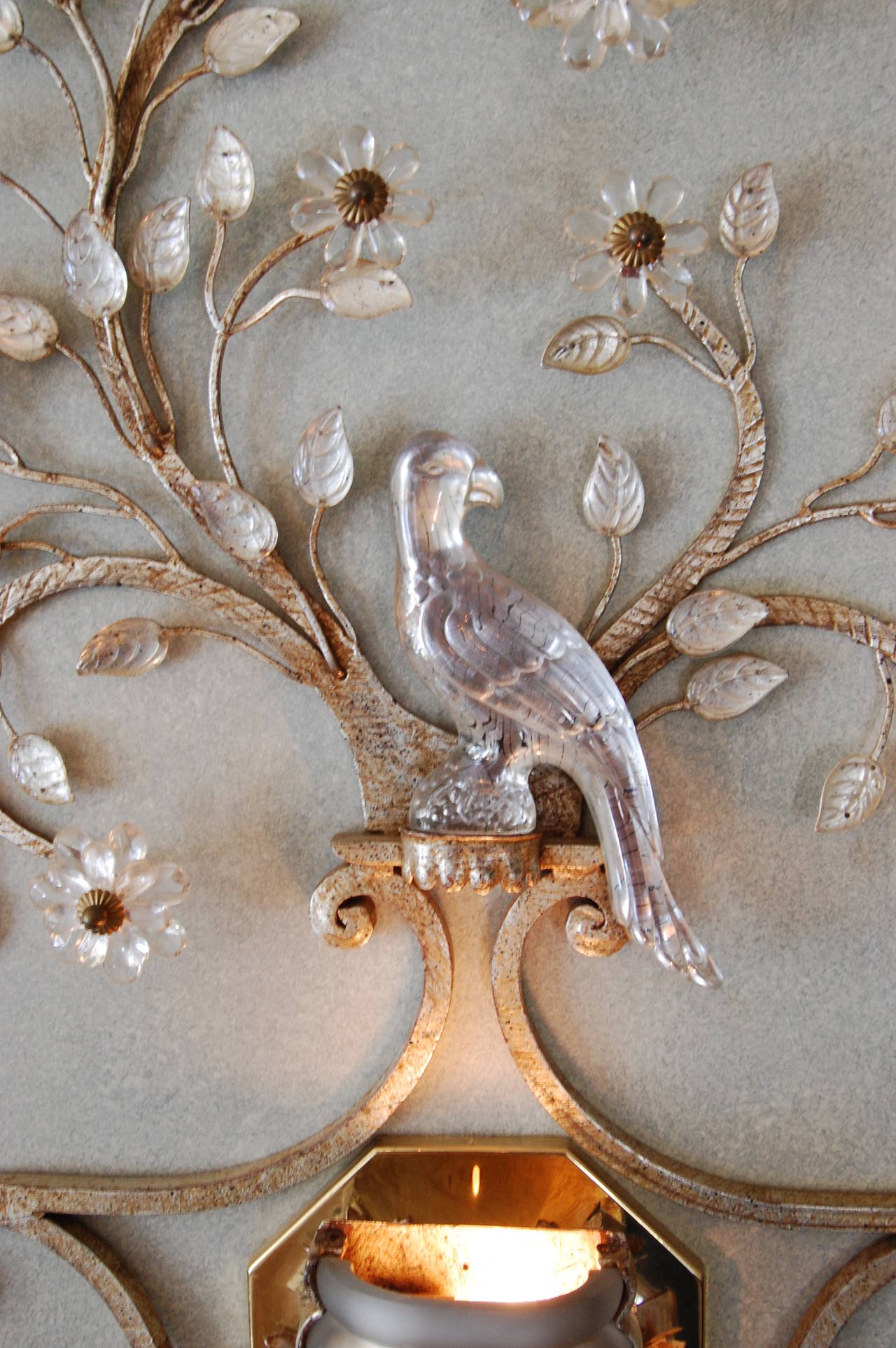 Pair of 1930s French Iron and Crystal Wall Sconces 1
