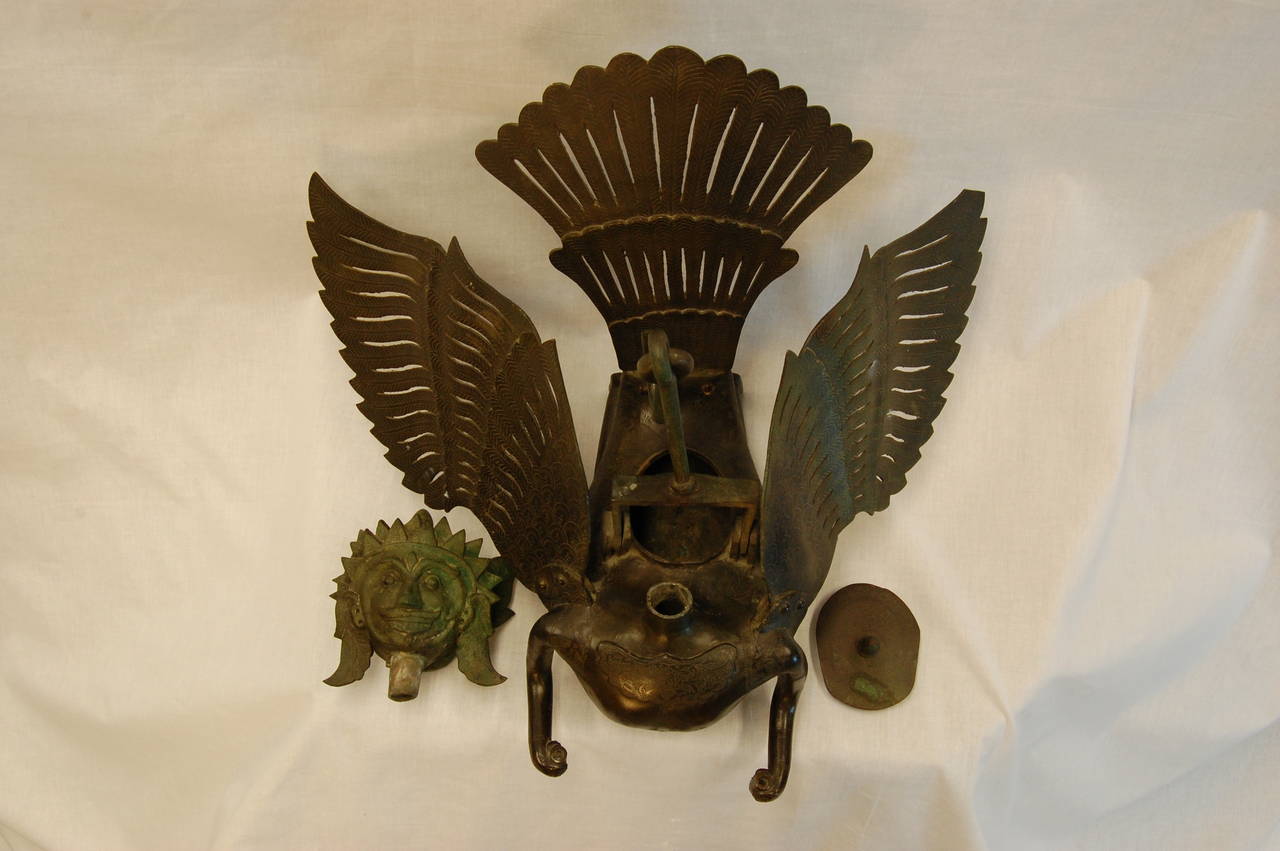 Indian Hanging Bronze Garuda Incense Burner with Wings For Sale