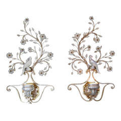 Pair of 1930s French Iron and Crystal Wall Sconces 5