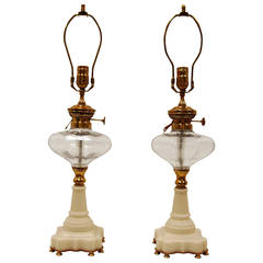 Antique Pair of 19th Century American Oil Lamps