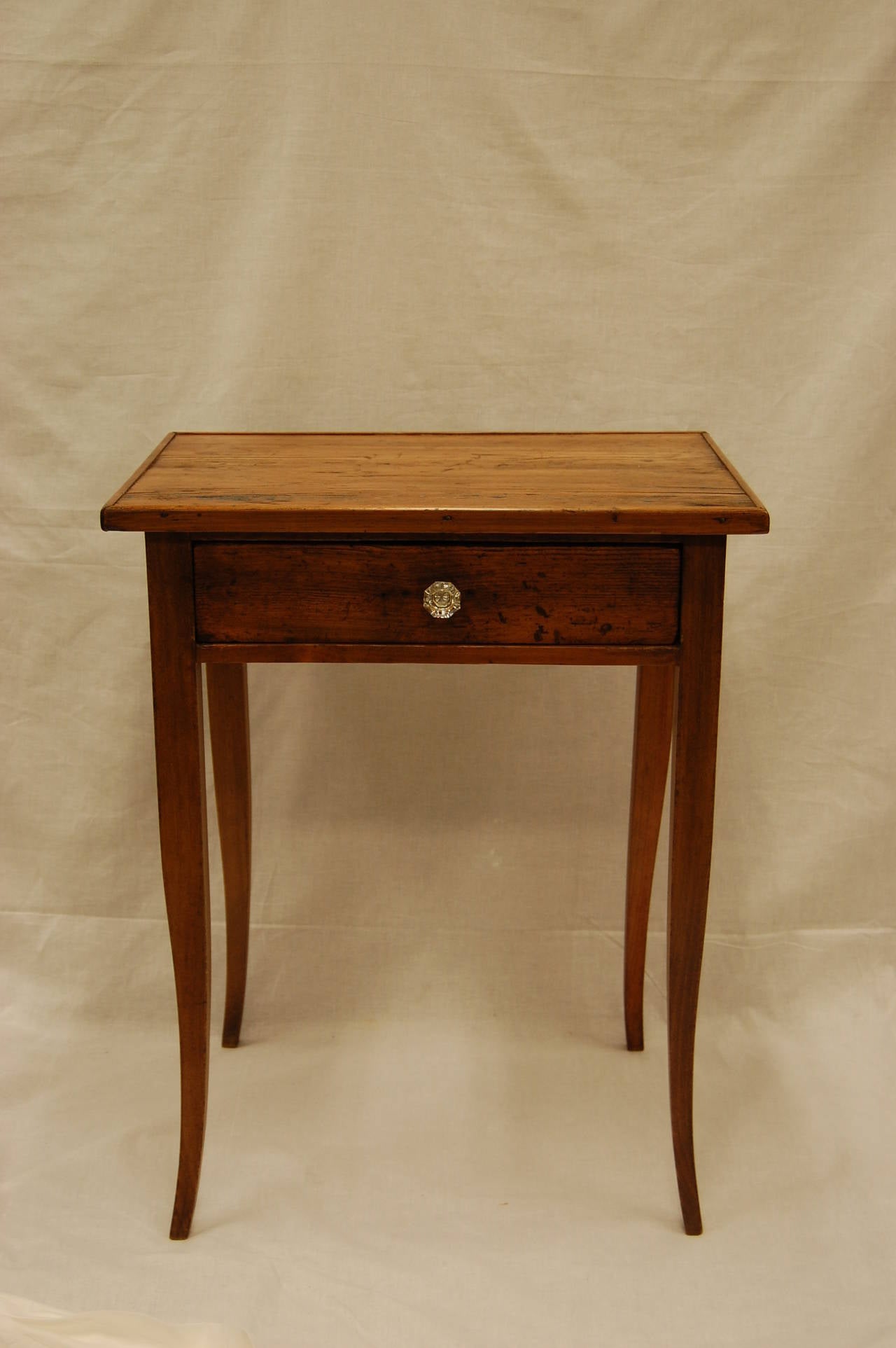 Stained Knotty Pine Side Table with Drawer, 19th Century