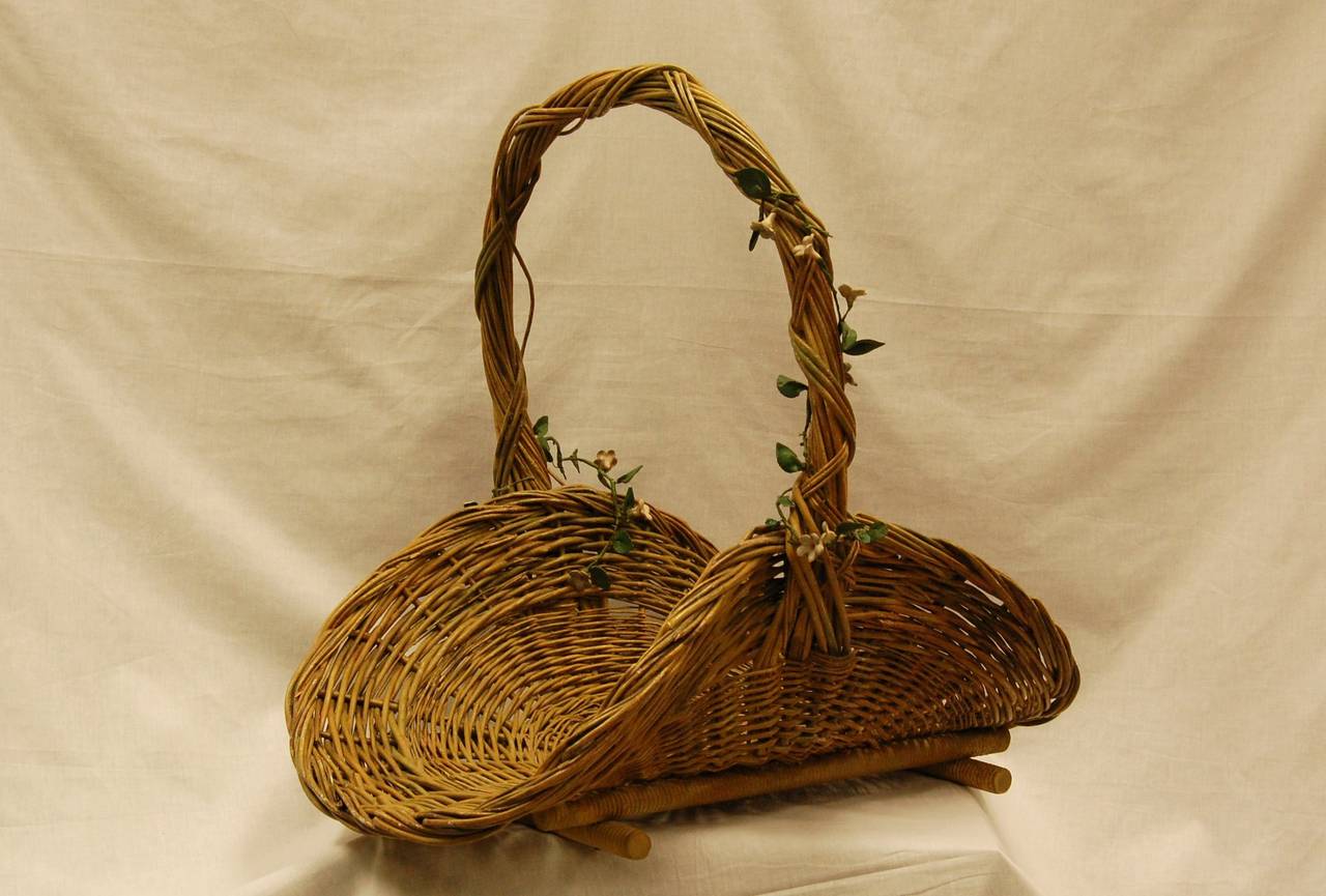American Victorian Rattan Basket with Flowering Vines