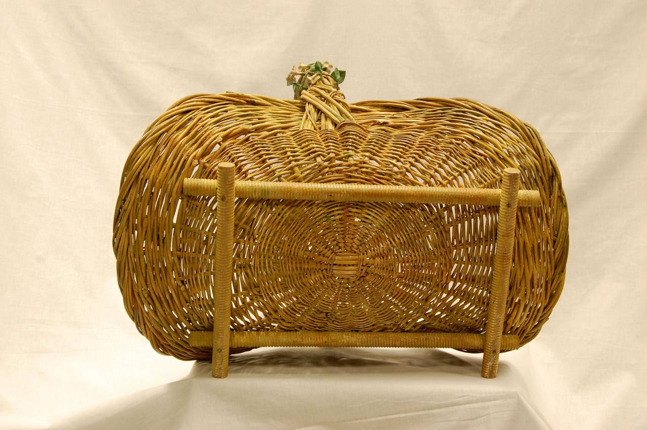 Victorian Rattan Basket with Flowering Vines 1