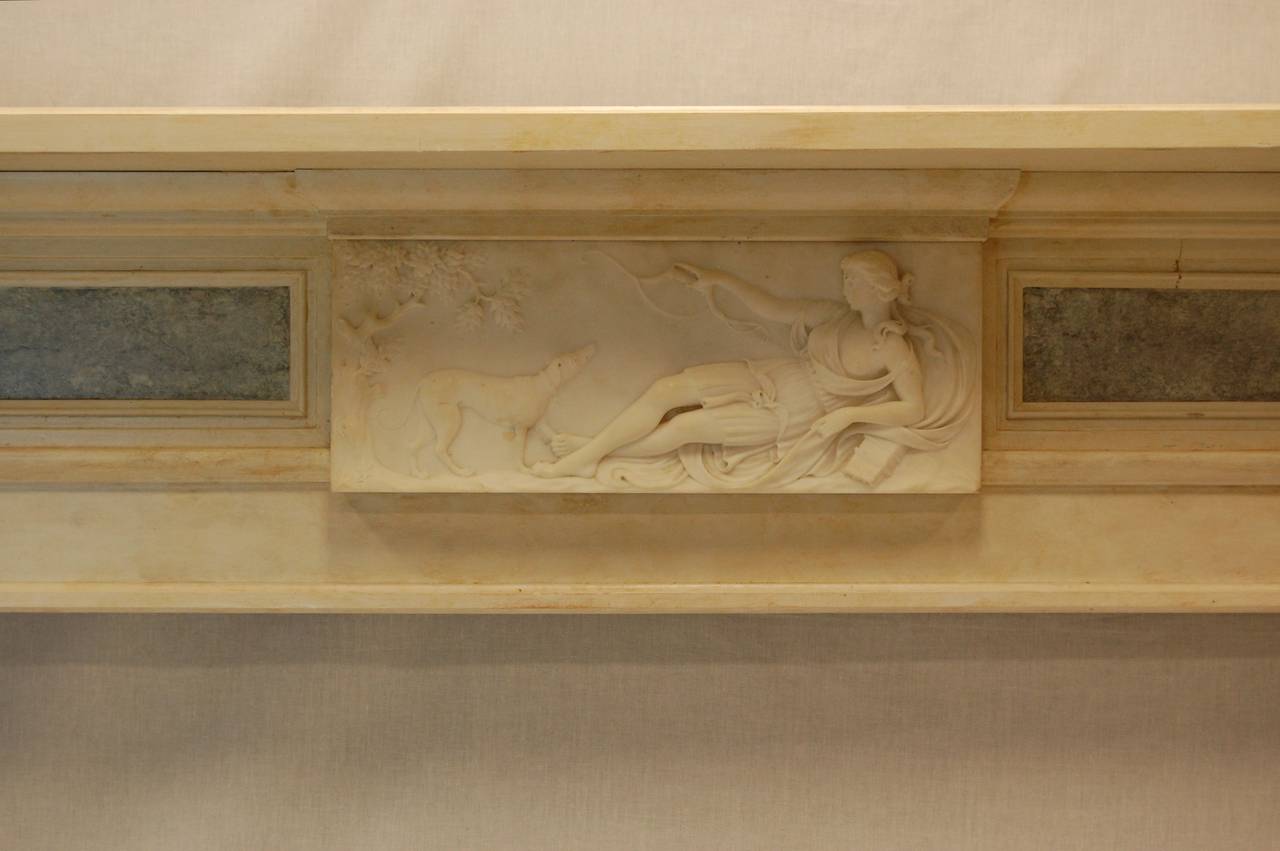 Adam Style Repro Faux Marble Mantel with Antique Carved Marble Plaque