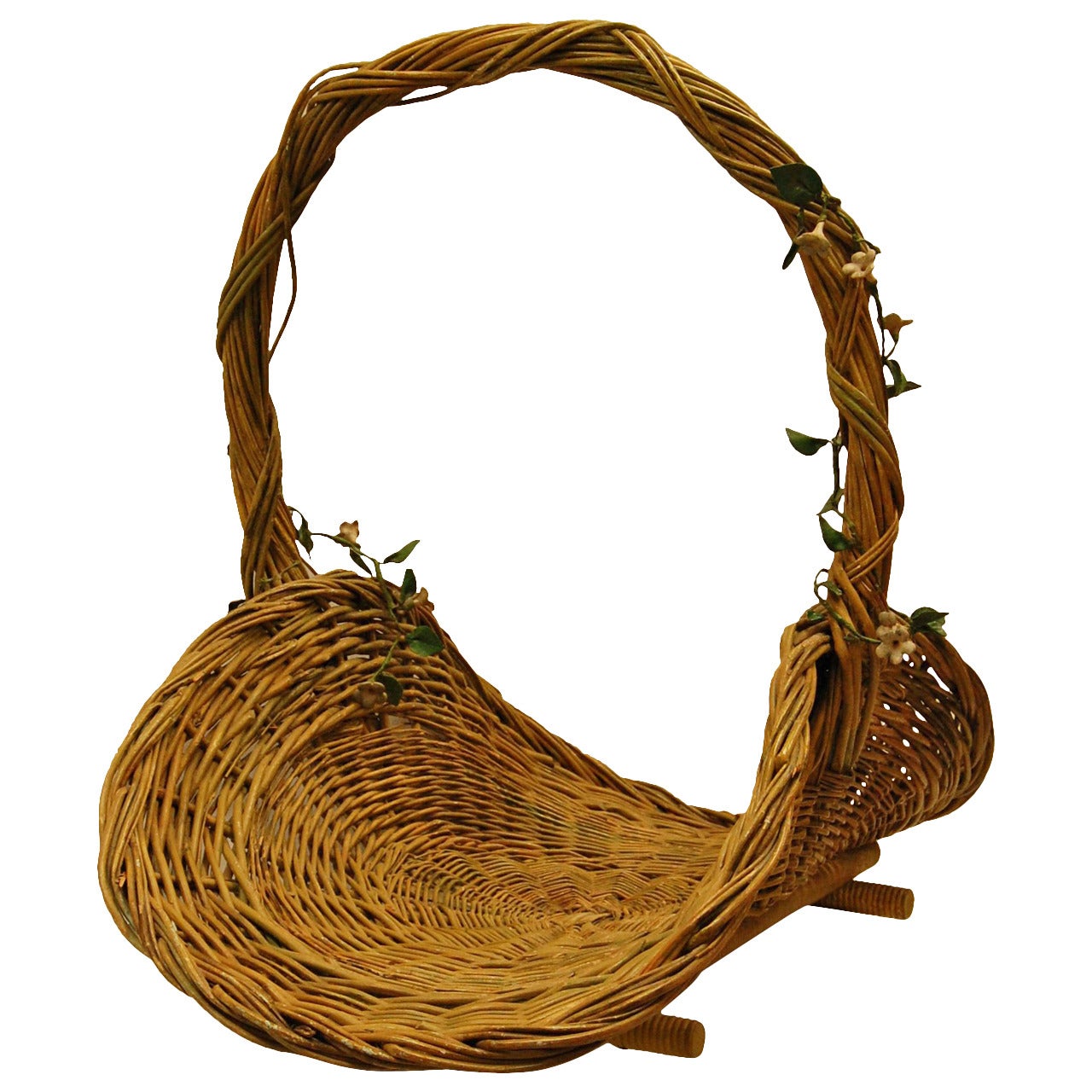 Victorian Rattan Basket with Flowering Vines