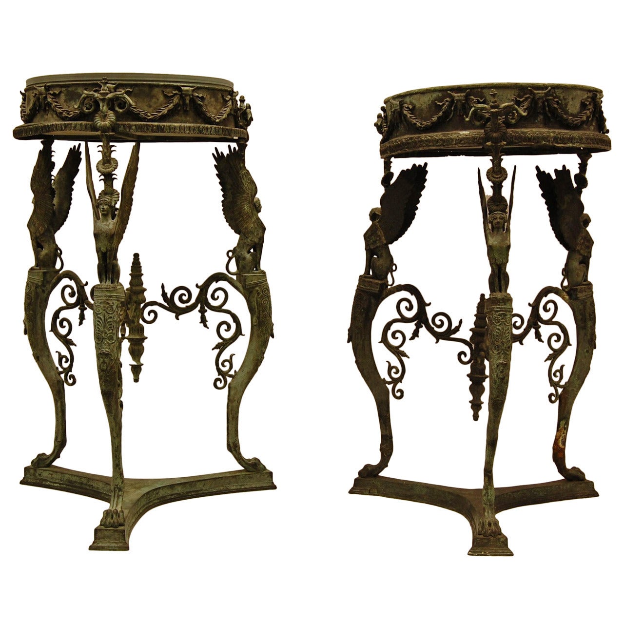 Two Grand Tour Bronze Athéniennes or Stands For Sale