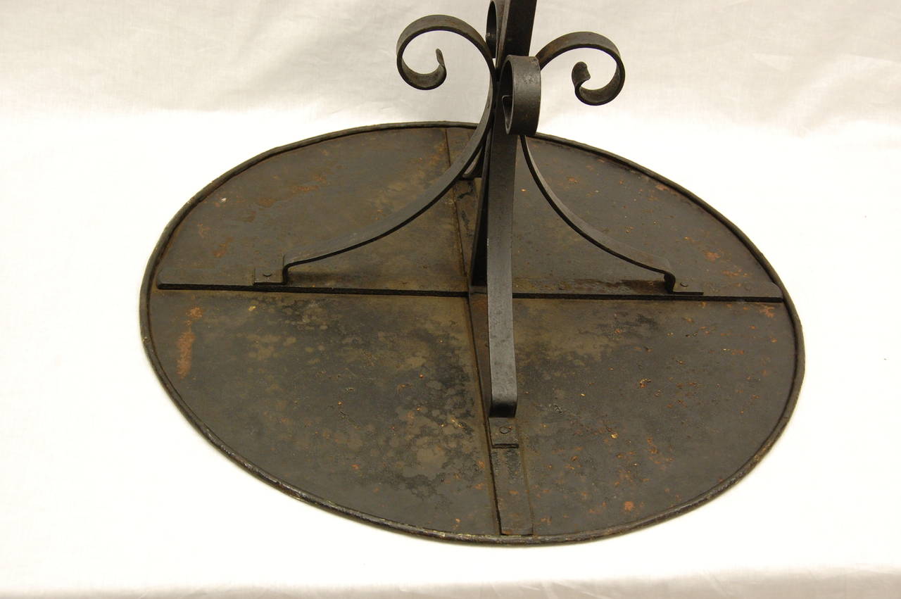 Tole Painted Circular Pedestal Table w/ Fancy Wrought Iron Tripod Base C. 1885 In Excellent Condition For Sale In Pittsburgh, PA