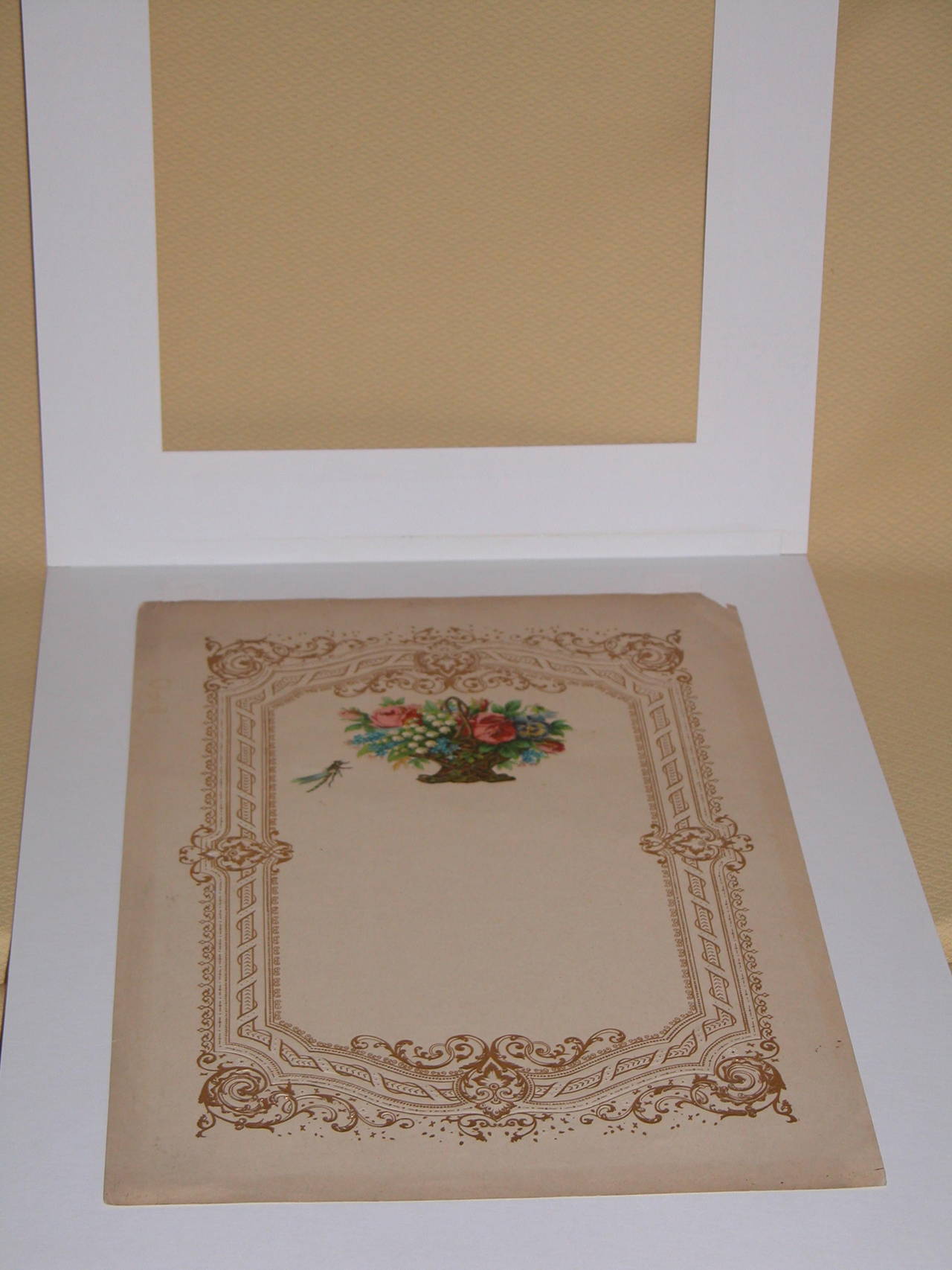 Exceptionally large and in near mint condition Valentines day card, dated circa 1850 in pencil on the reverse side. Custom cut gold mat and ready for your frame. The actual Valentine is 12.5