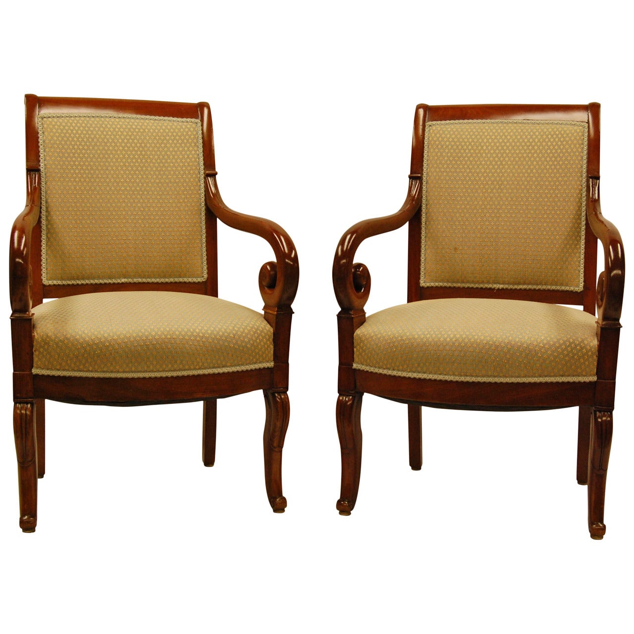 Pair of Carved Mahogany Restauration Period Armchairs, Early 19th Century For Sale