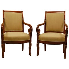 Pair of Carved Mahogany Restauration Period Armchairs, Early 19th Century