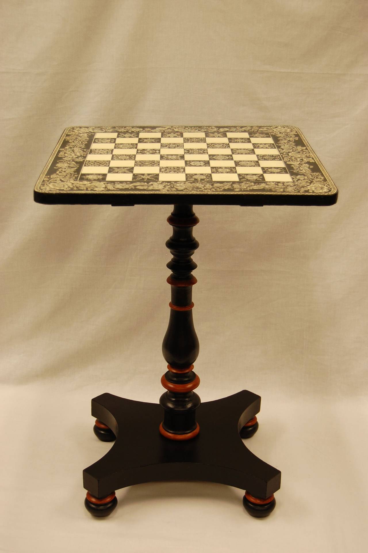Painted 19th Century English Regency Penwork Games Table Circa 1820-1840 For Sale