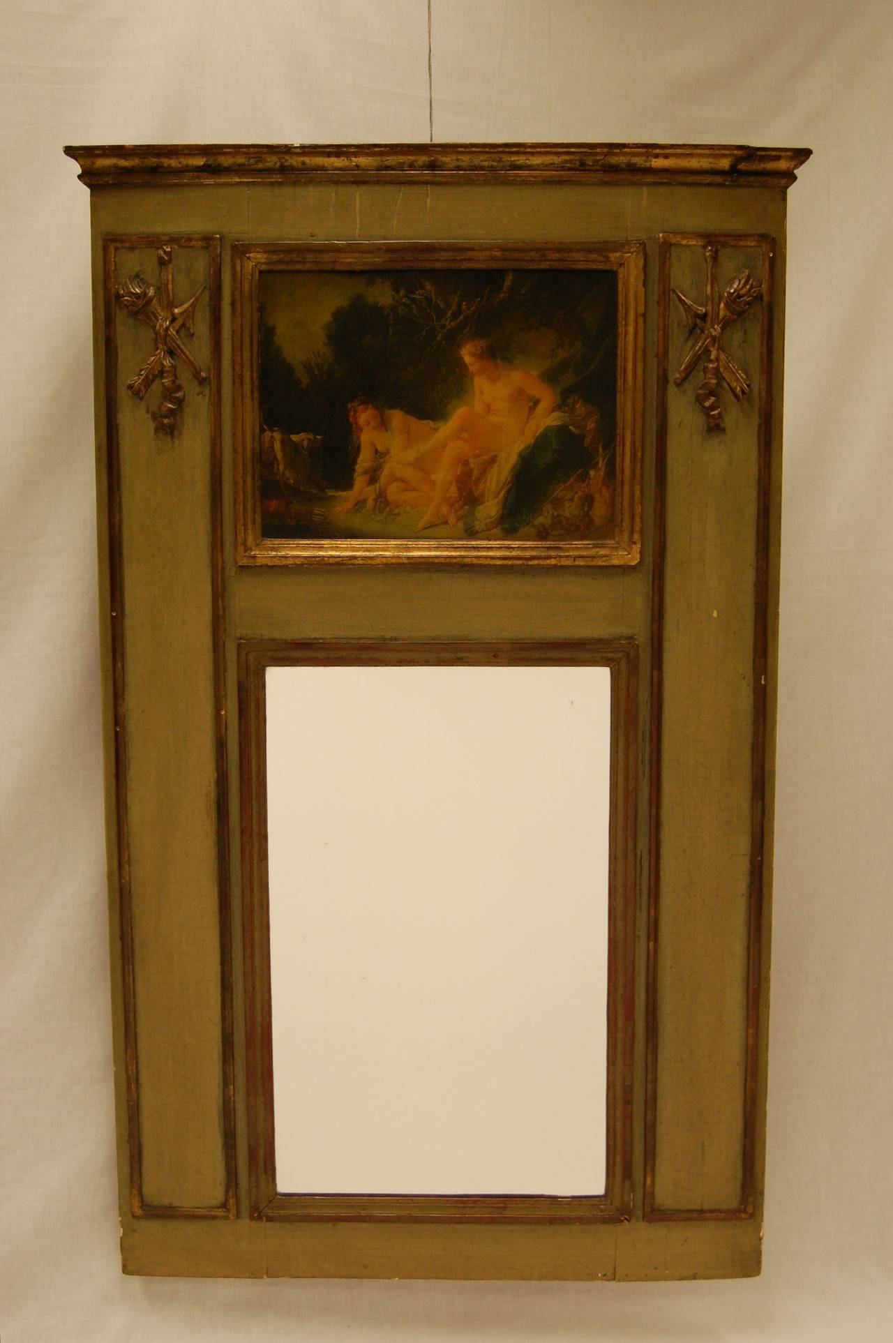 Louis XVI Period Trumeau with Painted Panel Featuring Two Female Nudes